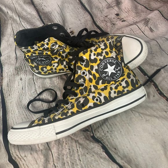 Converse All Star Chuck Taylor Yellow Cheetah Print High Top Womens Shoes - Picture 2 of 8